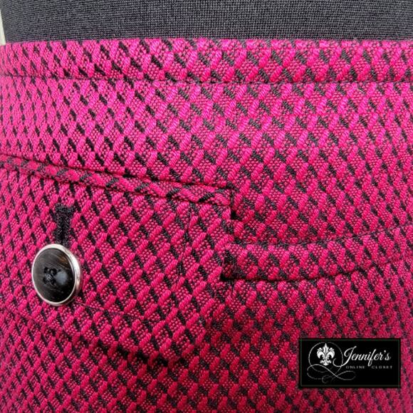 LOFT Magenta and Black Button Flap Pocket Diamond Tweed Pencil Skirt Size 10 - Picture 3 of 7